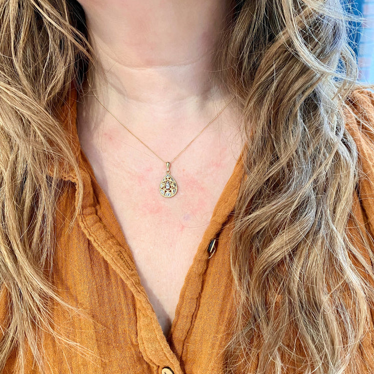 Two Tone Diamond Cut Pear Shaped Necklace