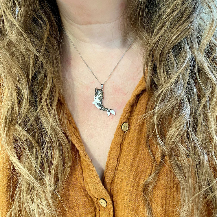 Cognac Diamond & Enamel Dolphin Necklace