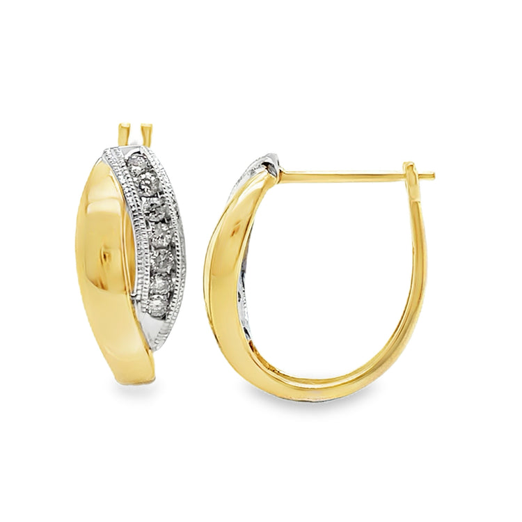 Two Tone Milgrain Diamond Hoops