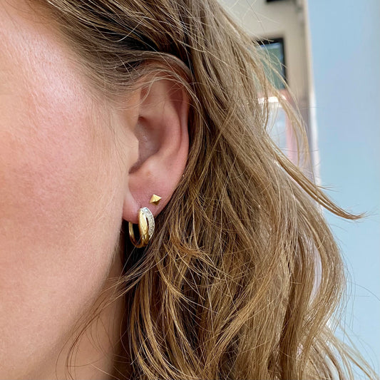 Two Tone Milgrain Diamond Hoops