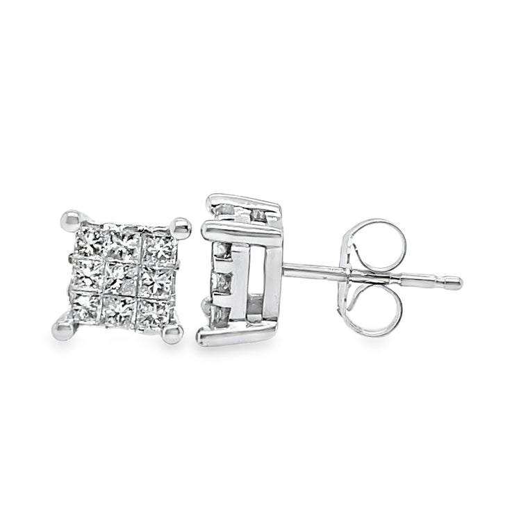 .50TCW Invisible Set Princess Cut Diamond Studs