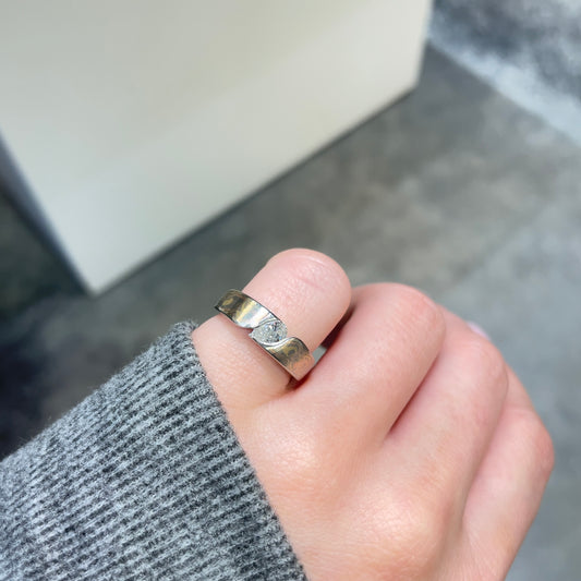 Mokume Gane Pear Diamond Ring