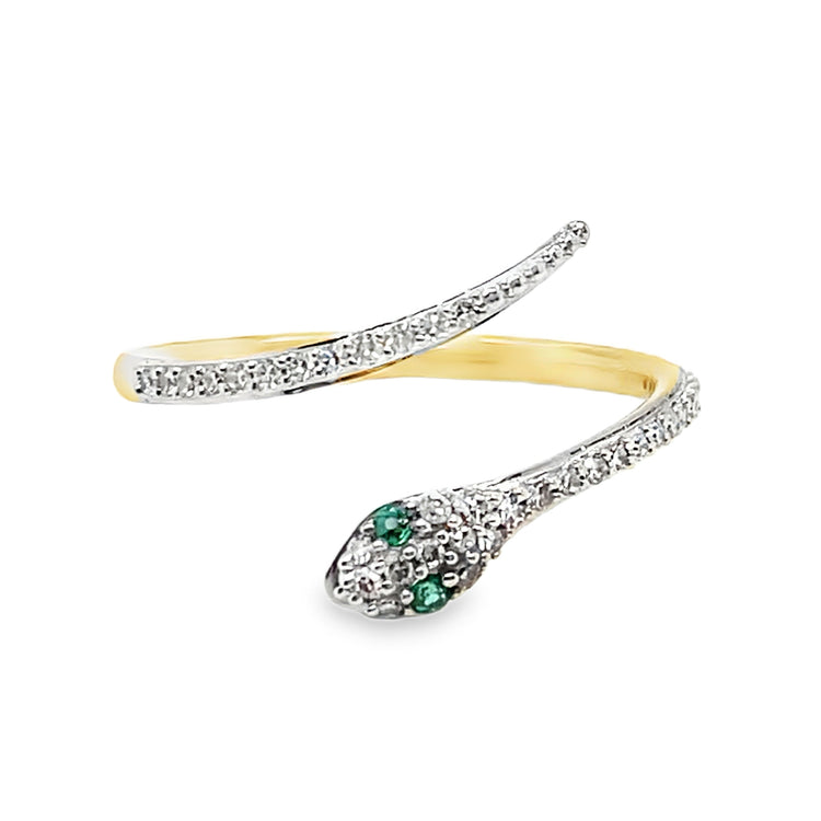 Diamond & Emerald Snake Bypass Ring