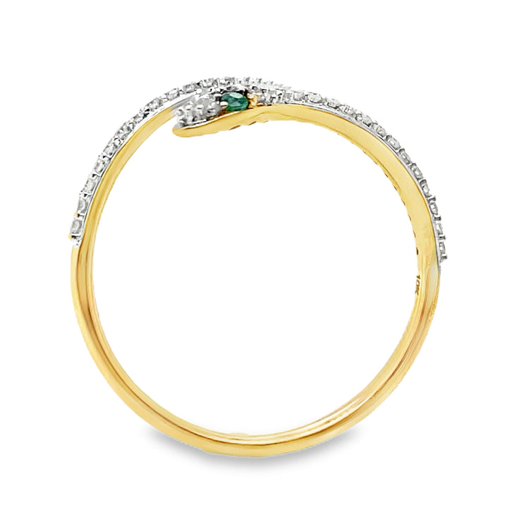 Diamond & Emerald Snake Bypass Ring