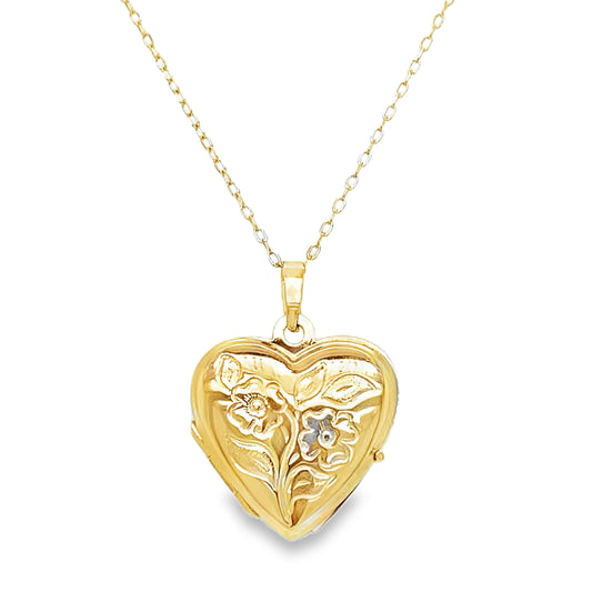 Floral Engraved Heart Locket