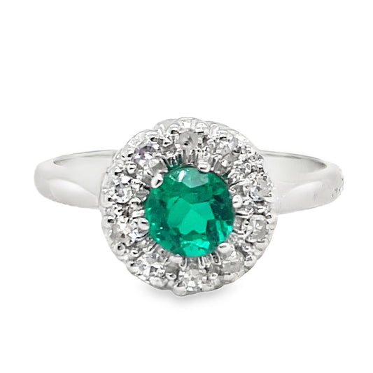Emerald & Diamond Halo Ring