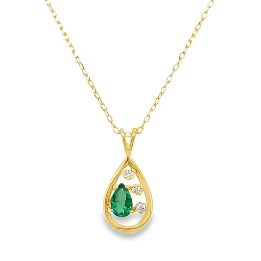 Emerald & Diamond Teardrop Necklace