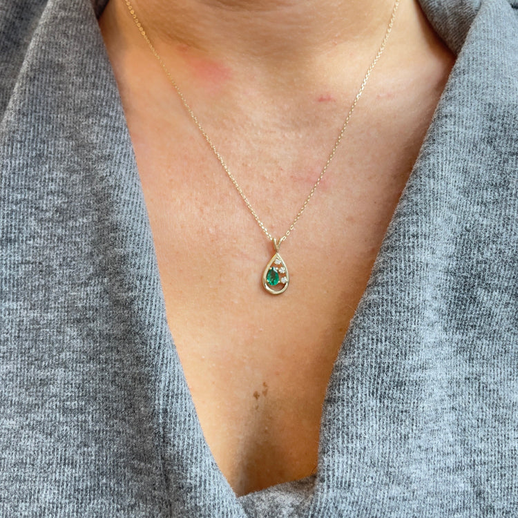 Emerald & Diamond Teardrop Necklace