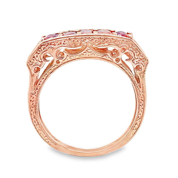 Carved 5 Stone Ruby Ring