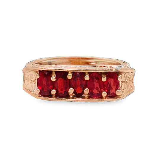 Carved 5 Stone Ruby Ring