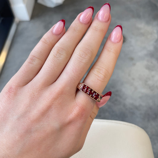 Carved 5 Stone Ruby Ring
