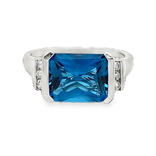 East West Blue Topaz & Diamond Ring