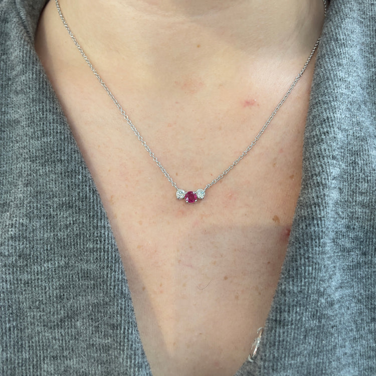 Ruby & Diamond Triple Stone Necklace