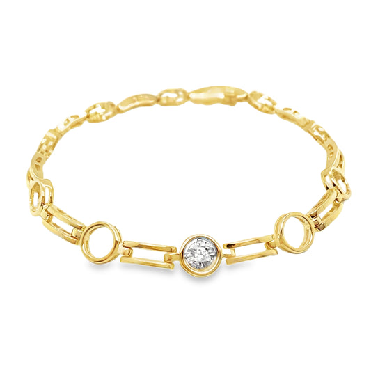 Gold Link Bracelet with Diamond Accent Link