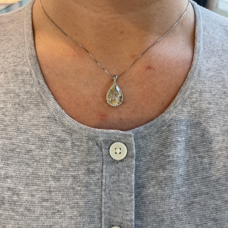 Lemon Quartz & Diamond Necklace