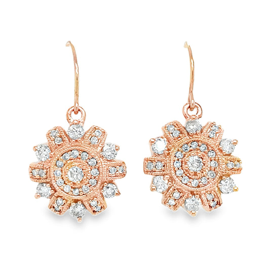 1.00TCW Rose Gold Diamond Drop Earrings