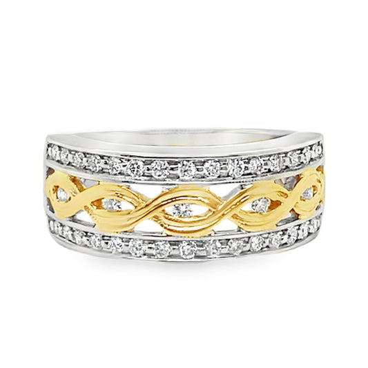 8mm Wide Yellow & White Gold Diamond Ring