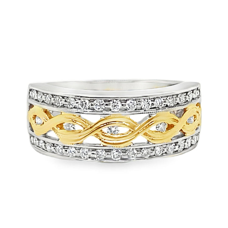 8mm Wide Yellow & White Gold Diamond Ring