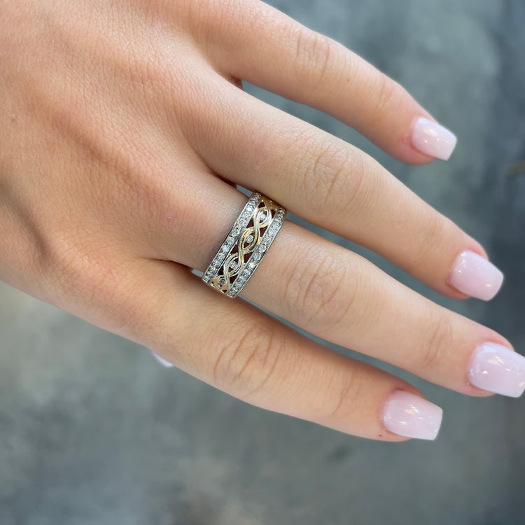 8mm Wide Yellow & White Gold Diamond Ring