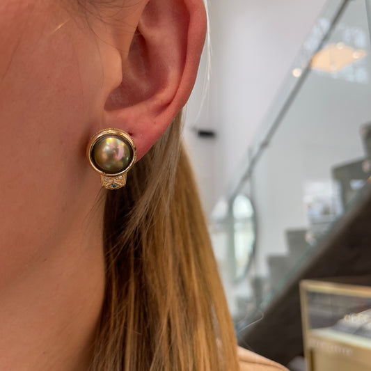Mabe Pearl & Blue Diamond Earrings