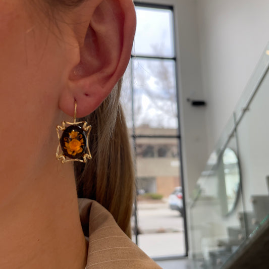 Oval Floral Amber Earrings