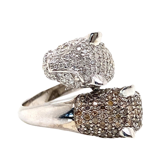 Double Panther Head Diamond Ring