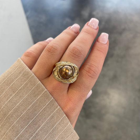 Brown Pearl Cocktail Ring