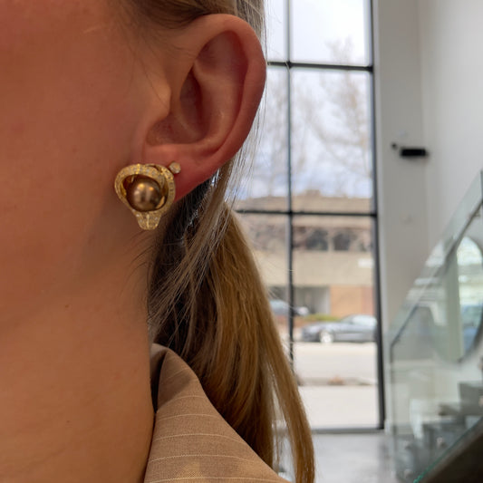 Chocolate Pearl & Diamond Earrings