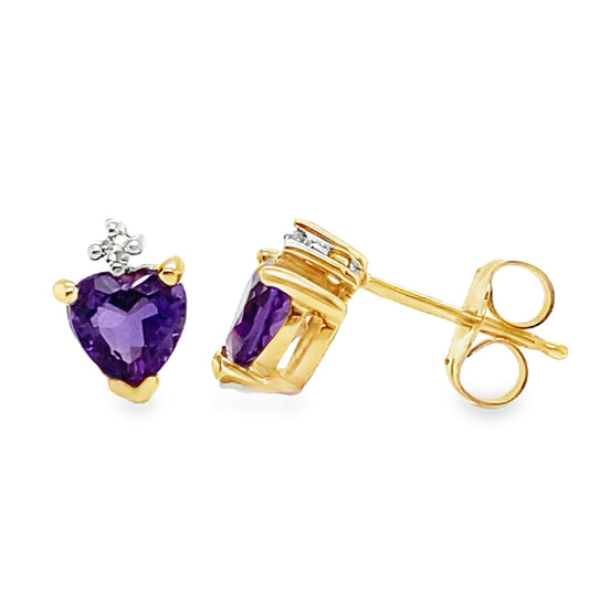 Diamond & Amethyst Heart Shaped Studs