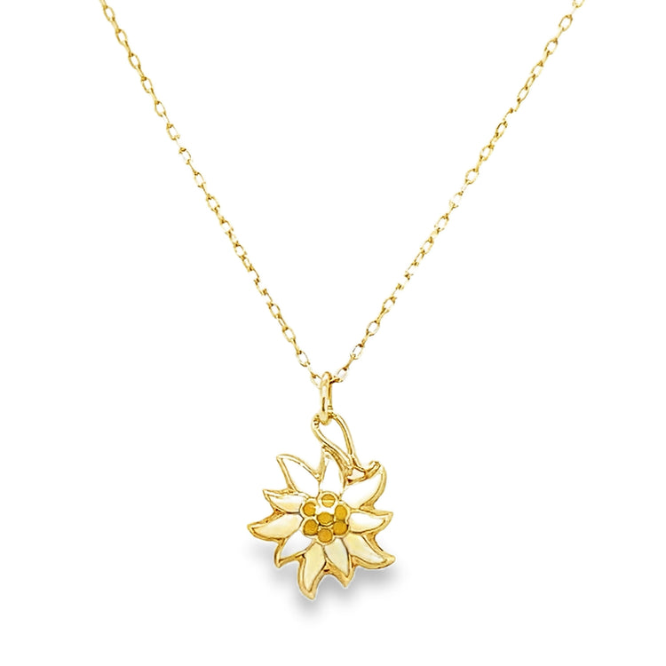14K Gold Enamel Flower Necklace