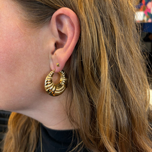Gold Puffy Textured Hoops