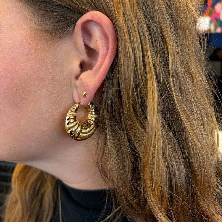 Gold Puffy Textured Hoops