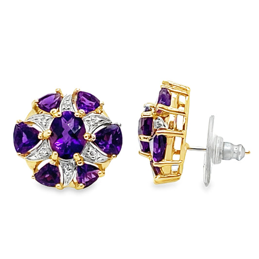Oversized Amethyst & Diamond Studs