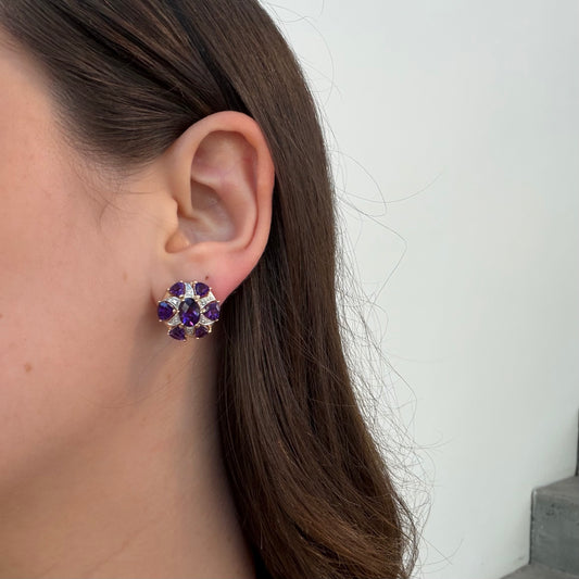 Oversized Amethyst & Diamond Studs