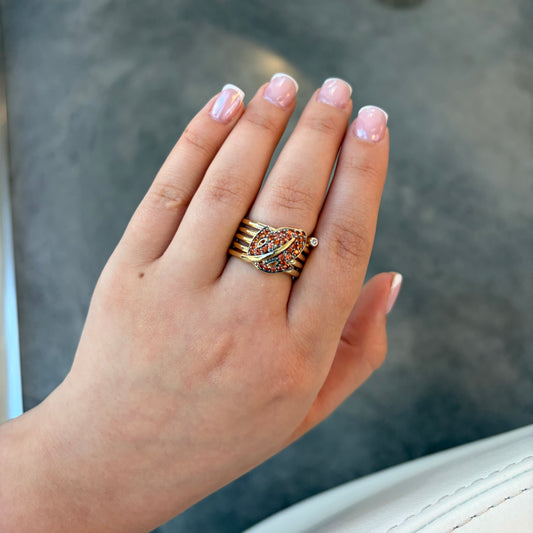 Wide Orange Topaz & Diamond Motif Ring