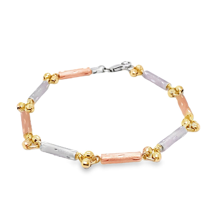 Tri Gold Bar & Ball Link Chain Bracelet