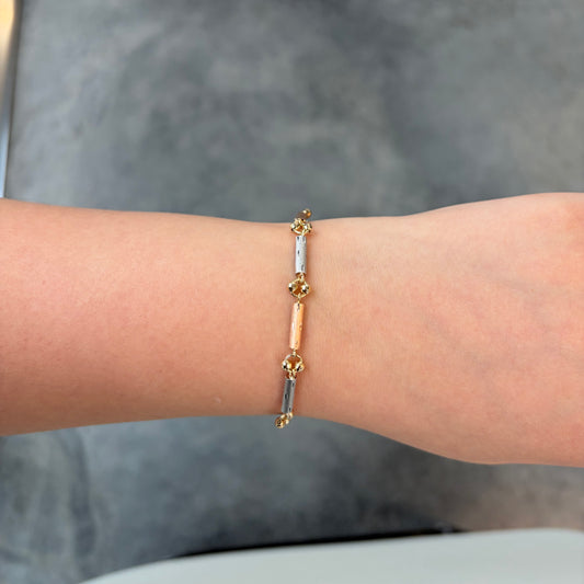 Tri Gold Bar & Ball Link Chain Bracelet