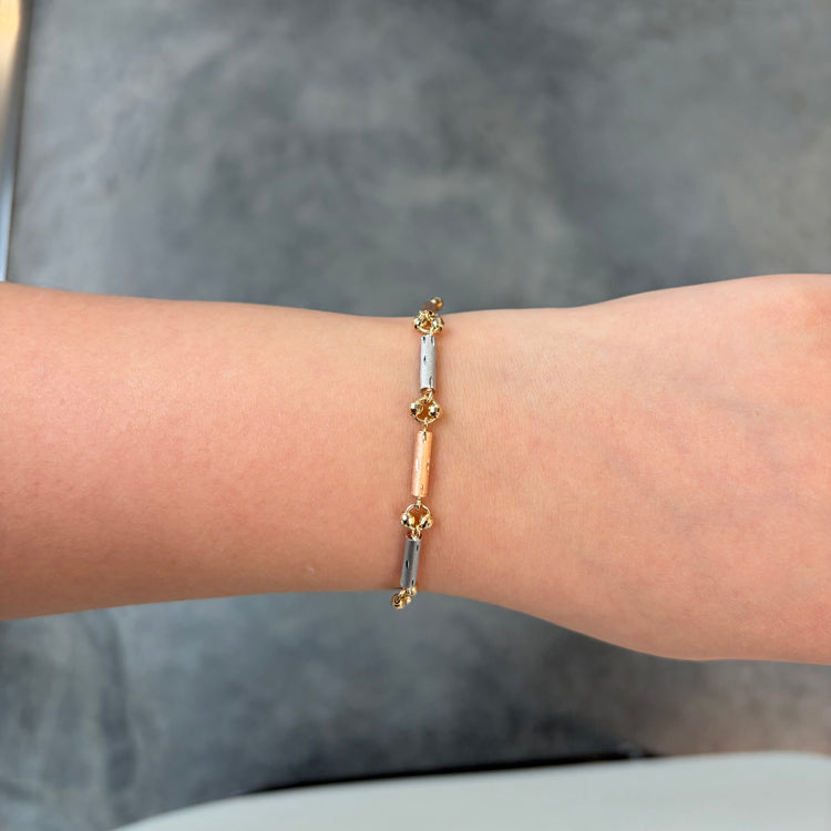 Tri Gold Bar & Ball Link Chain Bracelet