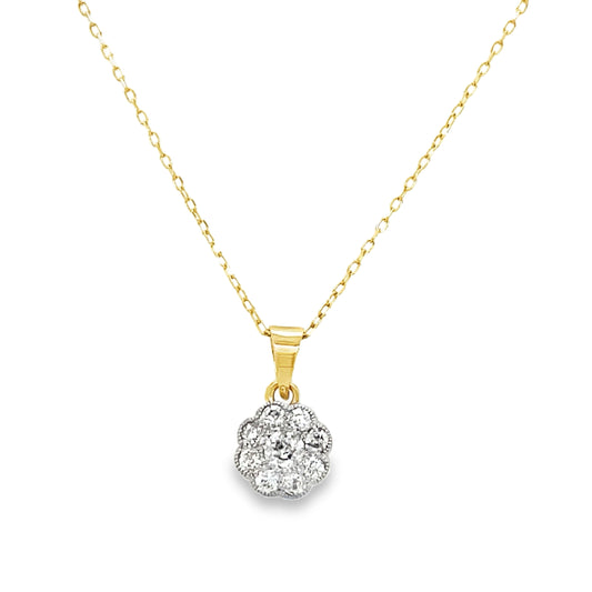 Two Tone Cluster Diamond Flower Necklace
