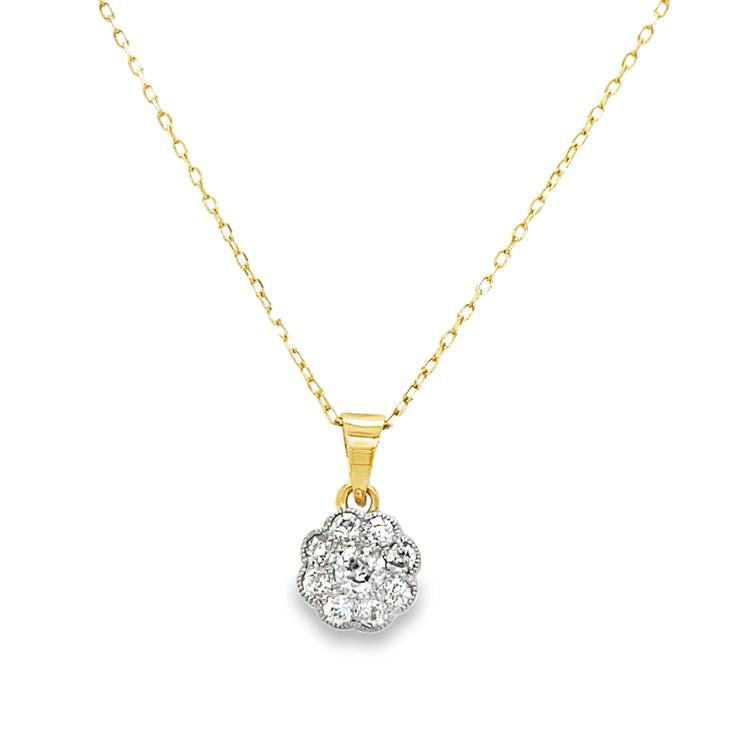 Two Tone Cluster Diamond Flower Necklace