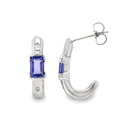 Tanzanite & Diamond J Shaped Drop Earrings