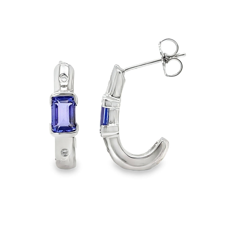 Tanzanite & Diamond J Shaped Drop Earrings