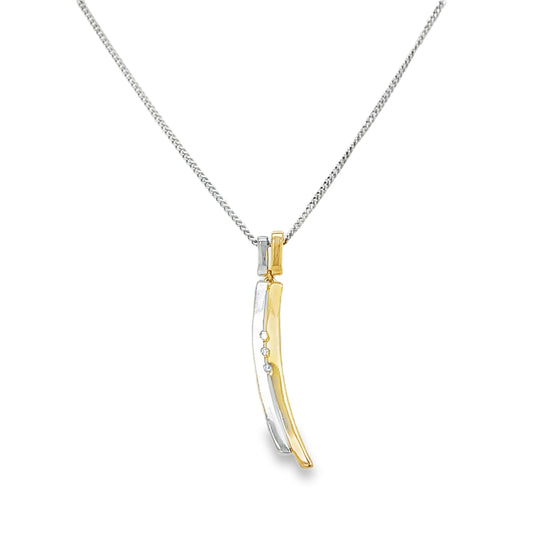 Yellow & White Gold Curved Bar Diamond Necklace