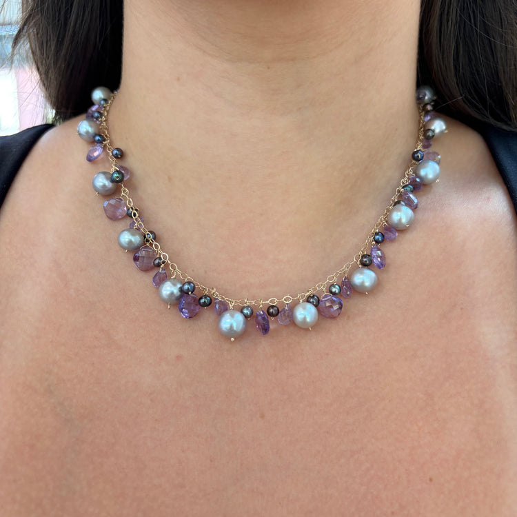 17 Inch Freshwater Pearl & Amethyst Necklace