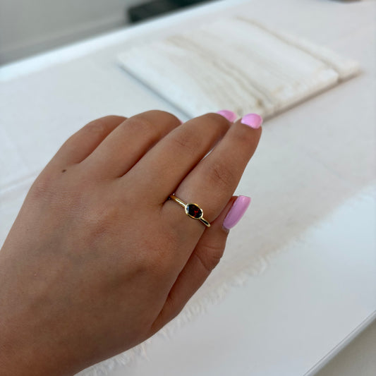 Bezel Set Garnet Solitaire Ring