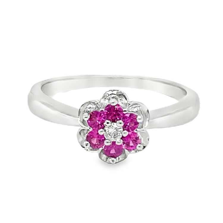 Diamond & Pink Topaz Floral Ring