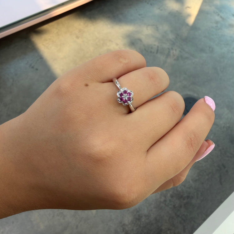 Diamond & Pink Topaz Floral Ring