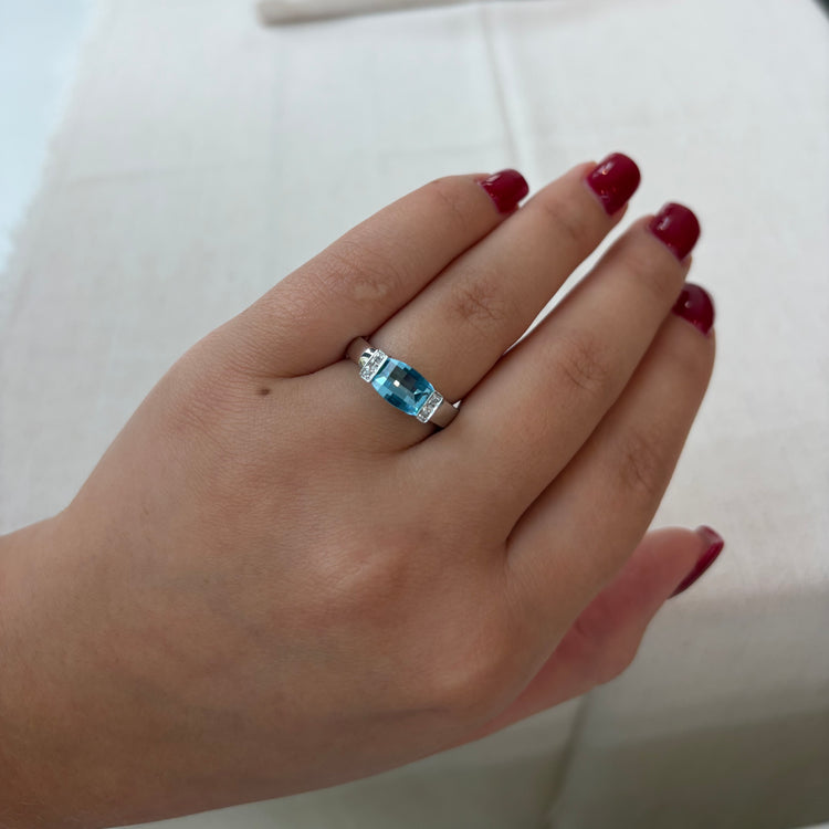 Elongated Topaz & Diamond Ring