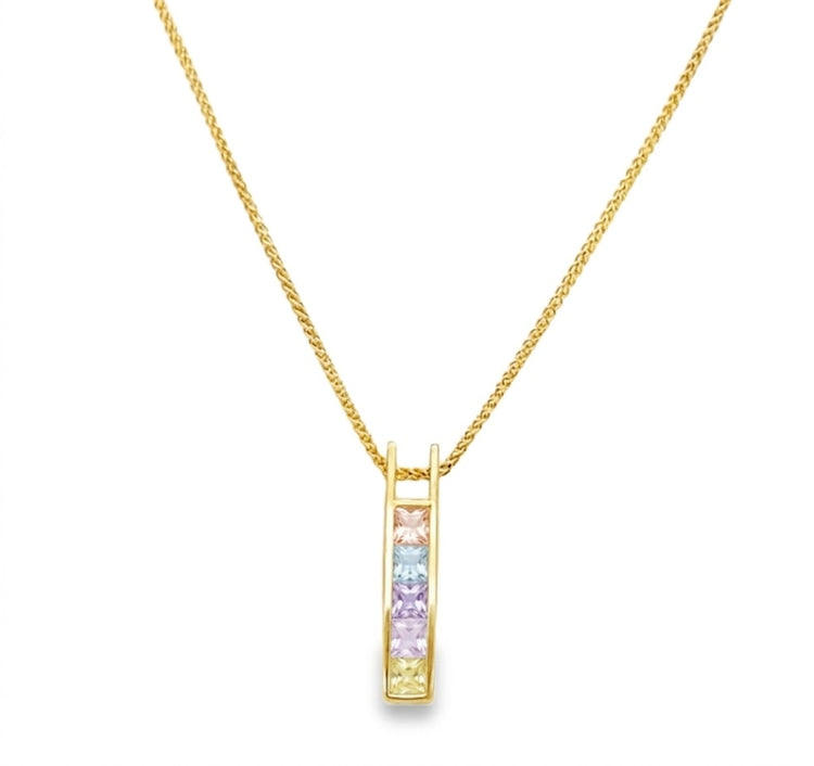 Channel Set Multi Color Sapphire Bar Necklace