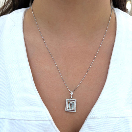 Emerald Cut Aquamarine & Diamond Necklace